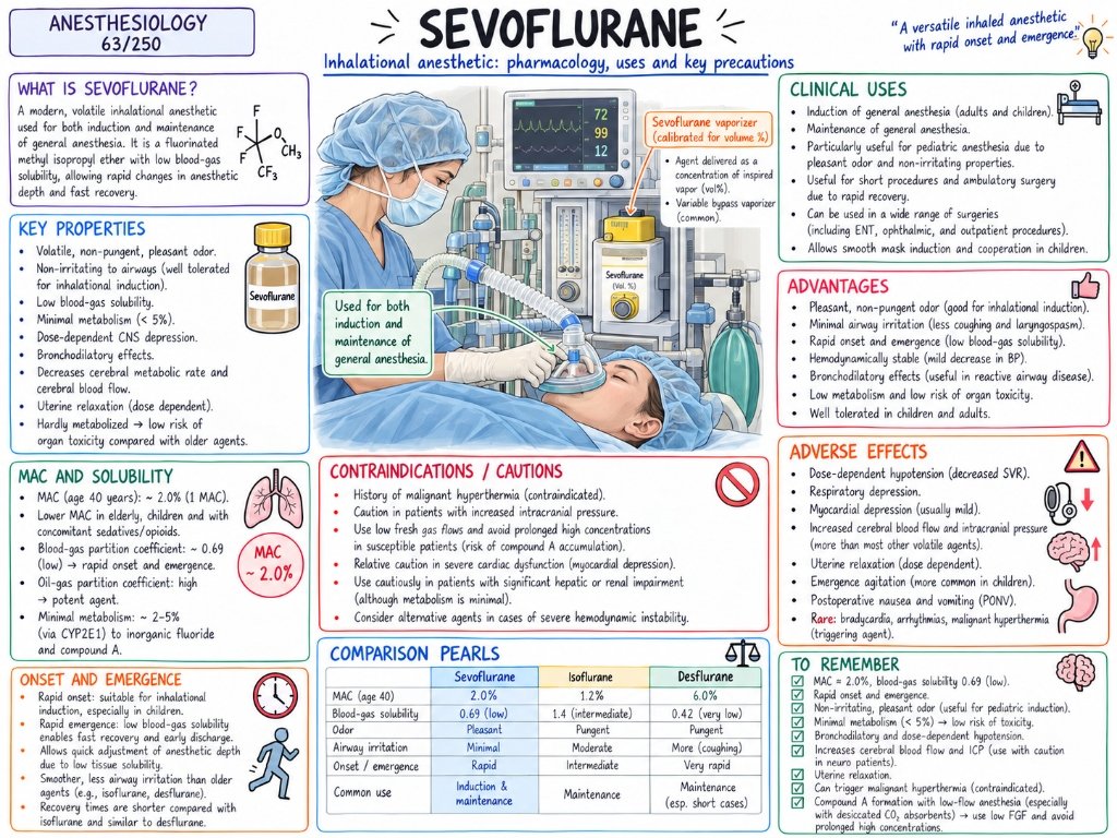 Sevoflurane โ Inhalational anesthetic: pharmacology, uses and key precautions